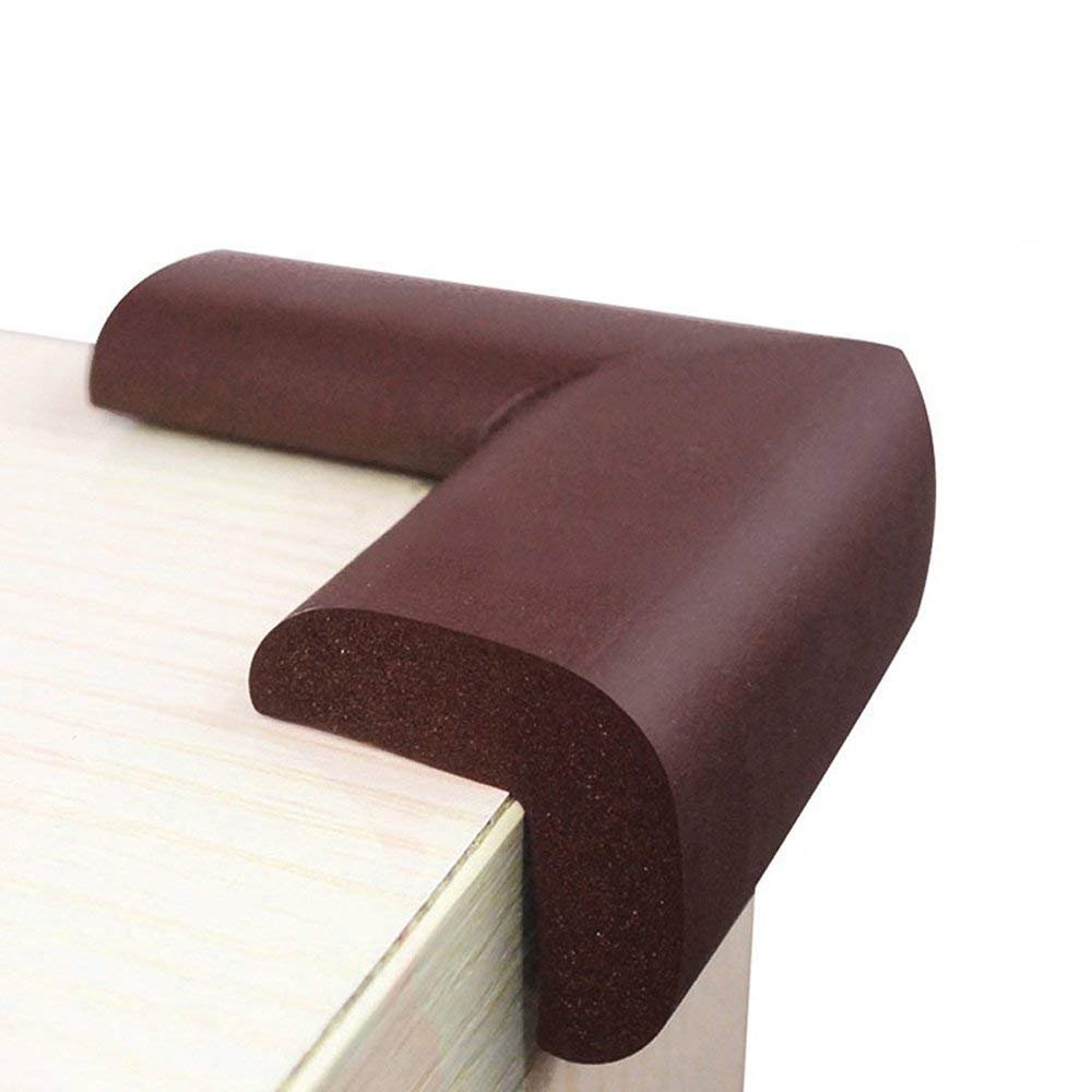 4pcs Brown L Shaped Baby Proofing Non-toxic Table Desk Corner Protection,  Soft Comfortable Furniture Bumper Guards