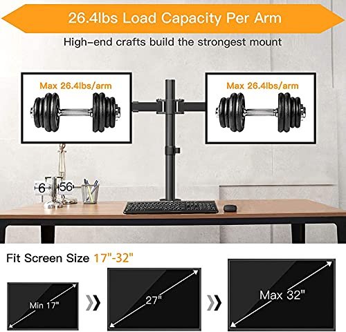 Dual Monitor Stand, Arm Mount 17-32 (Color: Black)